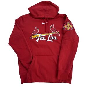 Nike Therma Fit Hoodie Mens Red St Louis Cardinals MLB The Lou Pullover Swoosh